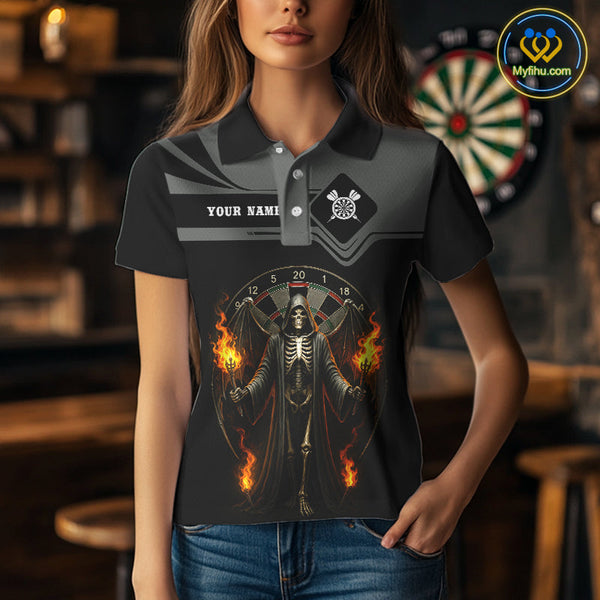 Custom Flame Grim Reaper Dart Polo Shirt For Women, Halloween Dart Outfit NYN0493