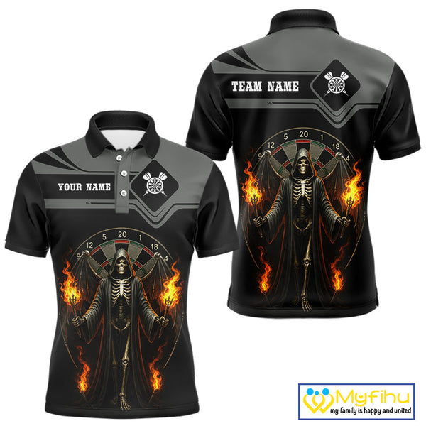 Custom Flame Grim Reaper Dart Polo Shirt For Men, Halloween Dart Outfit NYN0493