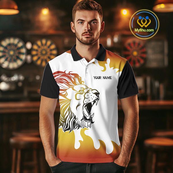 Custom Flame Trail Lion Dart Team Polo Shirt For Men, Lion Darts Jerseys NYN0246