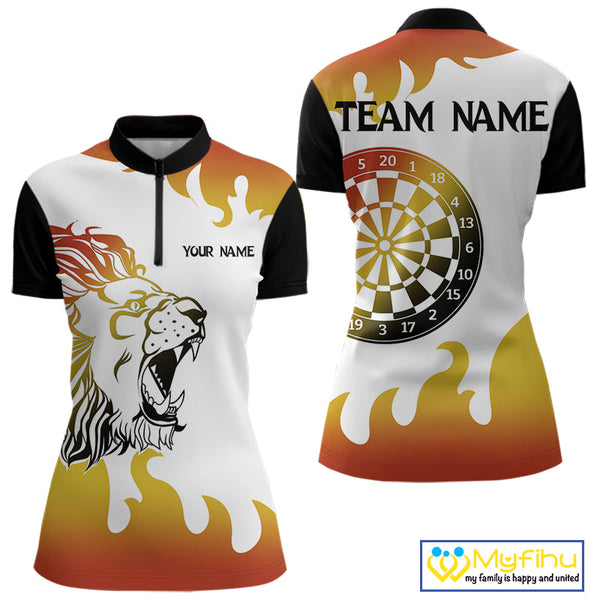 Custom Flame Trail Lion Dart Team Quarter-Zip Shirt For Women, Lion Darts Jerseys NYN0246