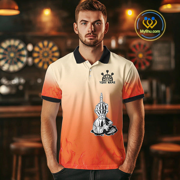 Custom Orange Skull Dart Jerseys, Halloween Dart Men Polo Shirt, Dart League Shirt NYN0257