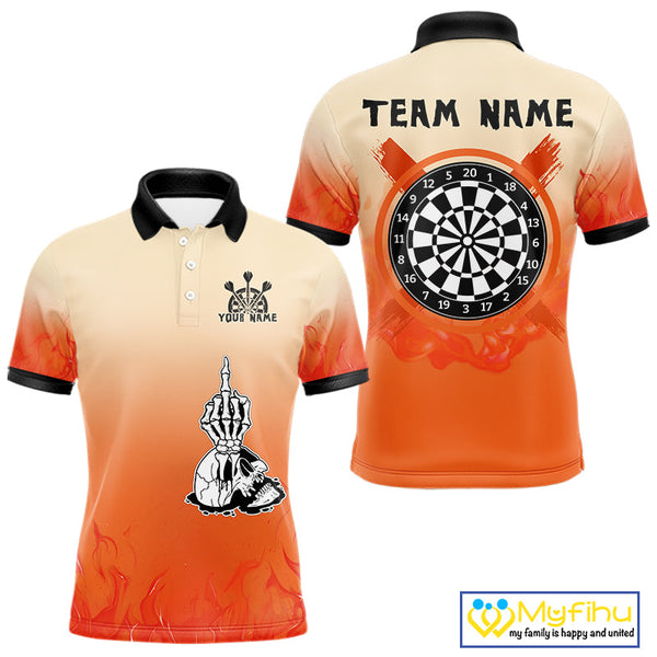 Custom Orange Skull Dart Jerseys, Halloween Dart Men Polo Shirt, Dart League Shirt NYN0257