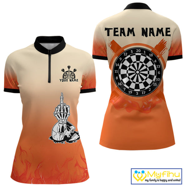 Custom Orange Skull Dart Jersey, Halloween Dart Women Quarter-Zip Shirt, Dart League Shirt NYN0257