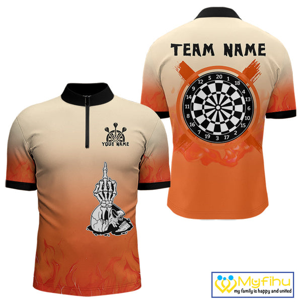 Custom Orange Skull Dart Jerseys, Halloween Dart Men Quarter-Zip Shirt, Dart League Shirt NYN0257