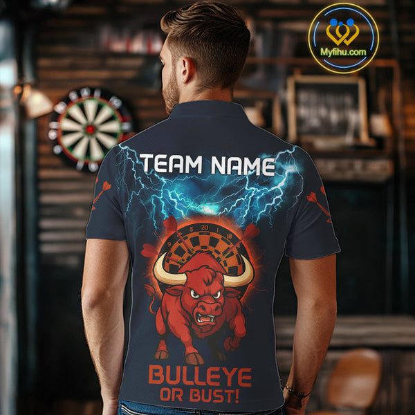 Custom Blue Thunder Lightning Bulleye Or Bust Dart Team Men Polo Shirts, Dart Jerseys NYN0262