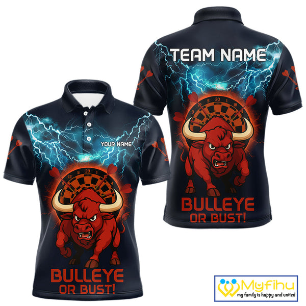 Custom Blue Thunder Lightning Bulleye Or Bust Dart Team Men Polo Shirts, Dart Jerseys NYN0262