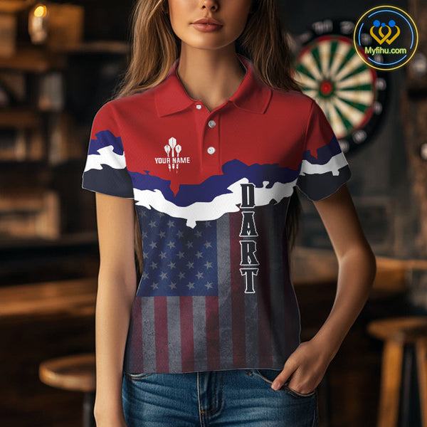 Custom Vintage US Flag Dart Patriotic Dart Team Women Polo Shirts, Retro Dart Jerseys NYN0266