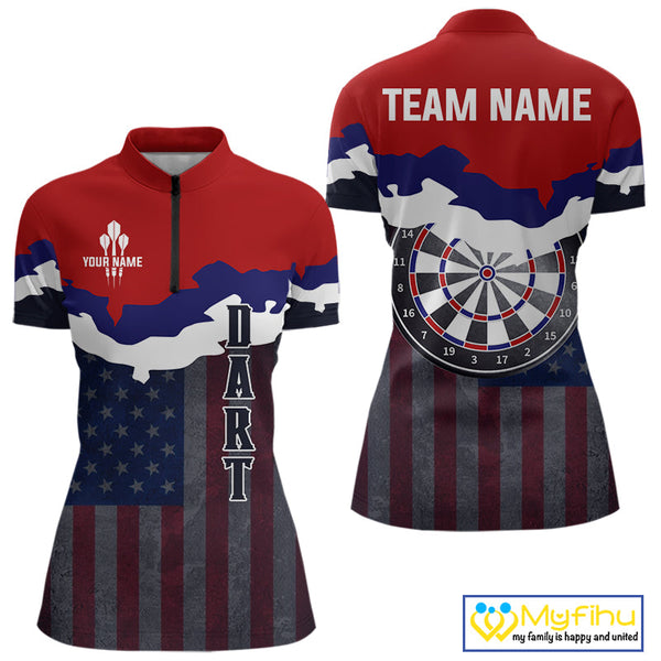Custom Vintage US Flag Dart Patriotic Dart Women Quarter-Zip Shirts, Retro Dart Jerseys NYN0266