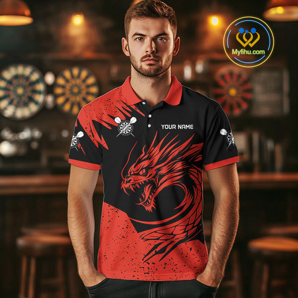 Custom Black And Red Dragon Darts Jerseys, Dart Team Men Polo Shirts Dart League Shirt NYN0271