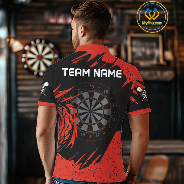Custom Black And Red Dragon Darts Jerseys, Dart Team Men Polo Shirts Dart League Shirt NYN0271