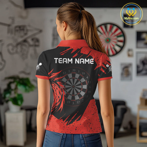 Custom Black And Red Dragon Darts Jerseys, Dart Team Women Polo Shirts Dart League Shirt NYN0271
