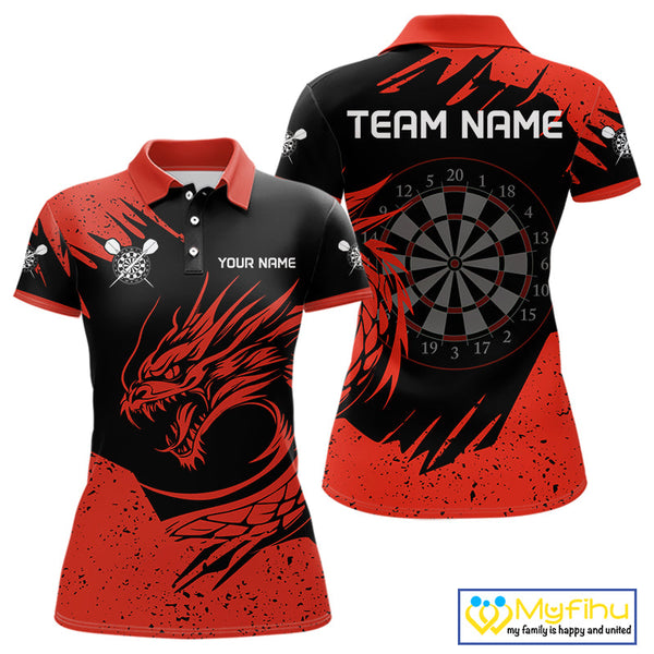 Custom Black And Red Dragon Darts Jerseys, Dart Team Women Polo Shirts Dart League Shirt NYN0271