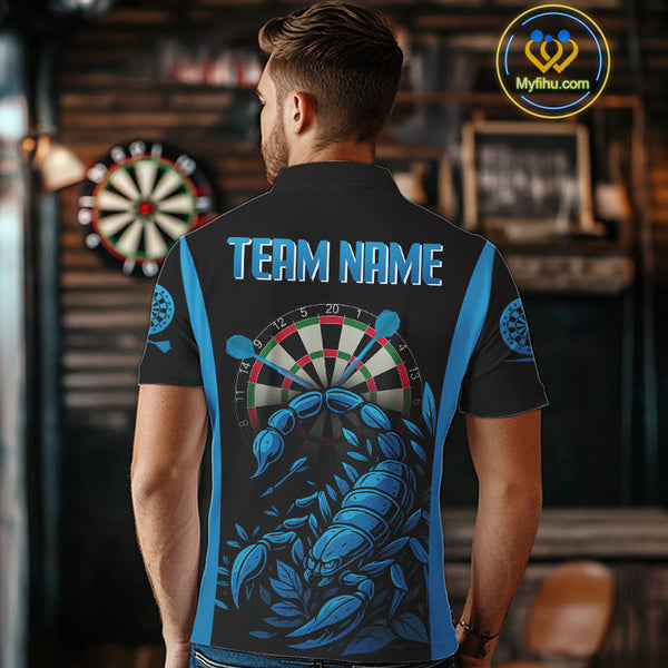 Custom Black And Blue Scorpion Dart Team Polo Shirts For Men, Dart League Shirt NYN0274
