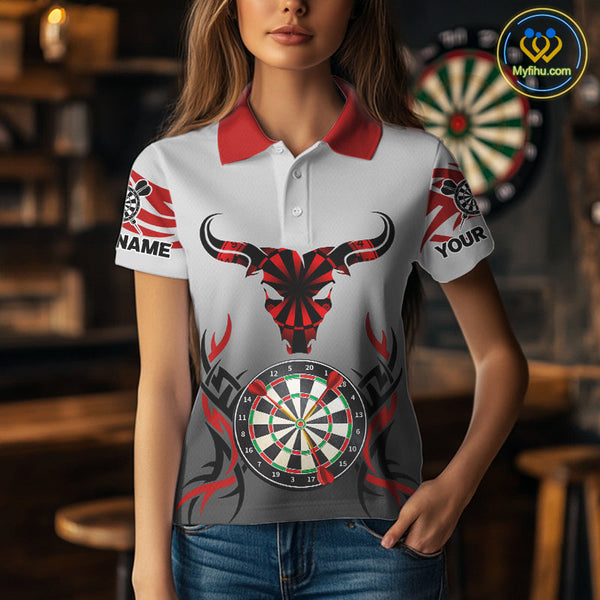 Custom Tribal Bull Dartboard Dart Polo Shirt For Women, Dart League Shirt NYN0516