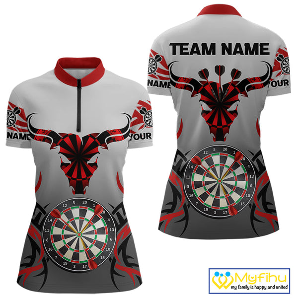 Custom Tribal Bull Dartboard Dart Quarter-Zip Shirt For Women, Dart League Shirt NYN0516