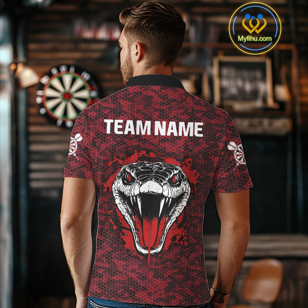 Custom Black And Red Camo Snake Dart Team Polo Shirts For Men, Dart Jersey NYN0279