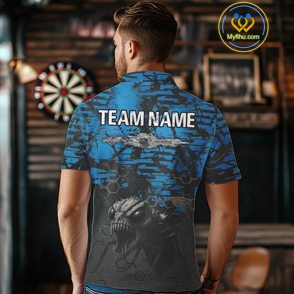 Custom Black And Blue Angry Bee Dart Team Polo Shirts For Men, Dart Jerseys NYN0282