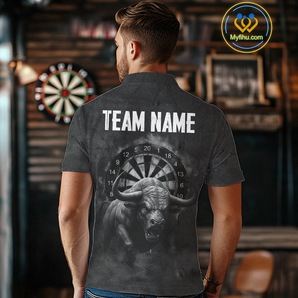 Custom Black And White Smoke Vintage Bull Dart Team Polo Shirts For Men, Dart Jerseys NYN0284