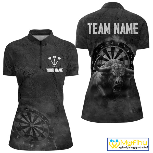 Custom Black And White Smoke Vintage Bull Dart Quarter-Zip Shirts For Women, Dart Jerseys NYN0284