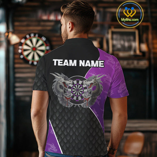 Custom Black And Purple Dragon Dart Polo Shirt For Men, Dart Tournament Shirt NYN0533