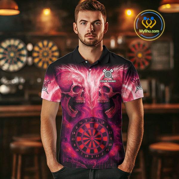 Custom Red Flame Skull Dart Team Polo Shirt For Men, Halloween Dart Jerseys NYN0540