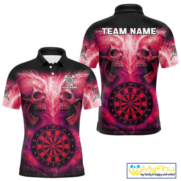 Custom Red Flame Skull Dart Team Polo Shirt For Men, Halloween Dart Jerseys NYN0540