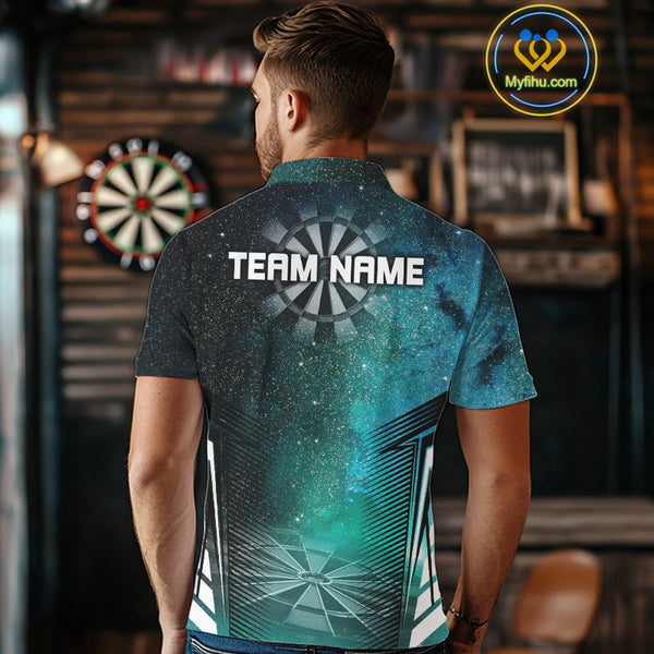Custom Blue And Green Galaxy Dart Team Polo Shirts For Men, Dart Jerseys NYN0287