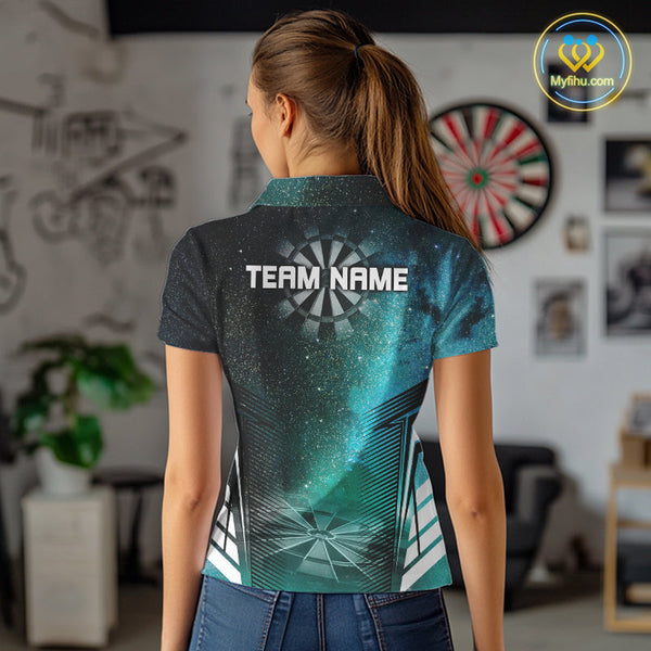 Custom Blue And Green Galaxy Dart Team Polo Shirts For Women, Dart Jerseys NYN0287