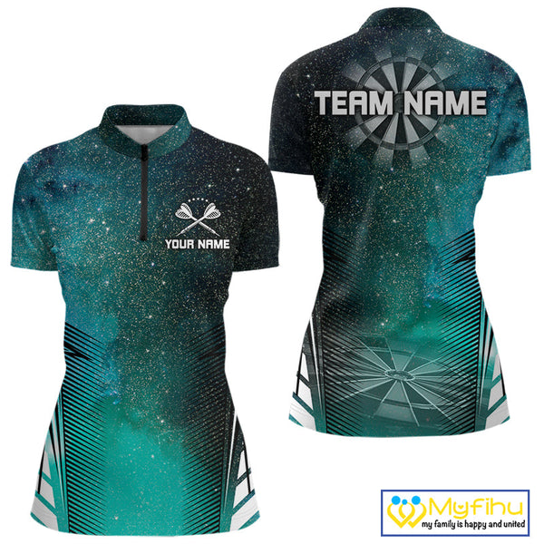 Custom Blue And Green Galaxy Dart Team Quarter-Zip Shirts For Women, Dart Jerseys NYN0287