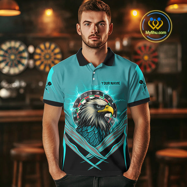 Custom Blue Thunder Lightning Eagle Dart Men Polo Shirts, Dart Tournament Team Shirt NYN0289