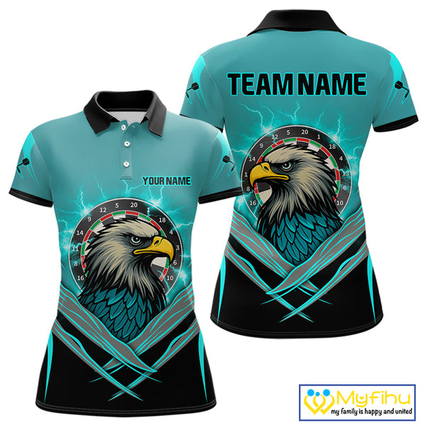 Custom Blue Thunder Lightning Eagle Dart Women Polo Shirts, Dart Tournament Team Shirt NYN0289