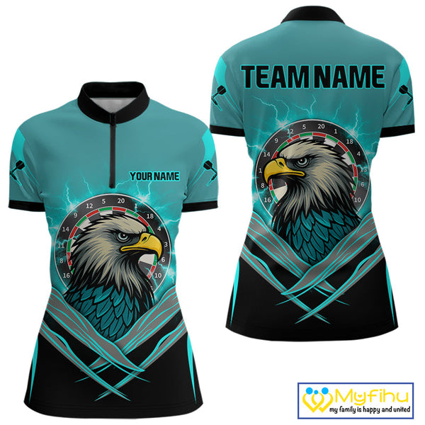 Custom Blue Thunder Lightning Eagle Dart Women Quarter-Zip Shirts, Dart Tournament Shirt NYN0289