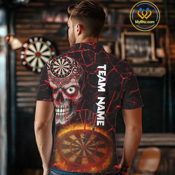 Custom Fire Flame Dartboard Tribal Skull Dart Men Polo Shirt, Halloween Dart Outfit NYN0554