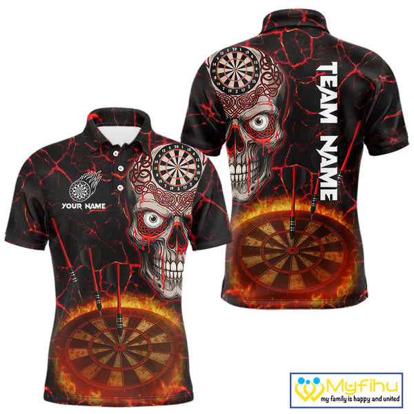 Custom Fire Flame Dartboard Tribal Skull Dart Men Polo Shirt, Halloween Dart Outfit NYN0554