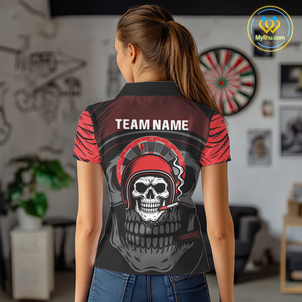 Custom Funny Black And Red Skull Dart Polo Shirt For Women, Dart Jersey NYN0557