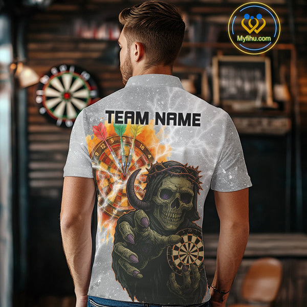 Custom Skull Dart Polo Shirts For Men, Dart Team Tournament Shirt Halloween Outfit NYN0295