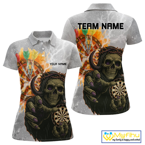 Custom Skull Dart Polo Shirts For Women, Dart Team Tournament Shirt Halloween Outfit NYN0295