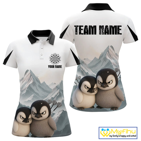 Custom Funny Penguin Dart Polo Shirts For Women With Team Name, Dart League Shirt NYN0300
