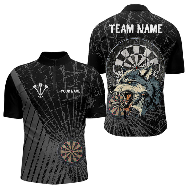 Custom Black Cracking Glass Wolf Dart Team Quarter-Zip Shirts For Men, Dart Jerseys NYN0001