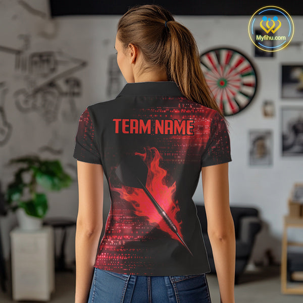 Custom Black And Red Dart Arrow Dart Team Polo Shirts For Women, Dart League Shirt NYN0310
