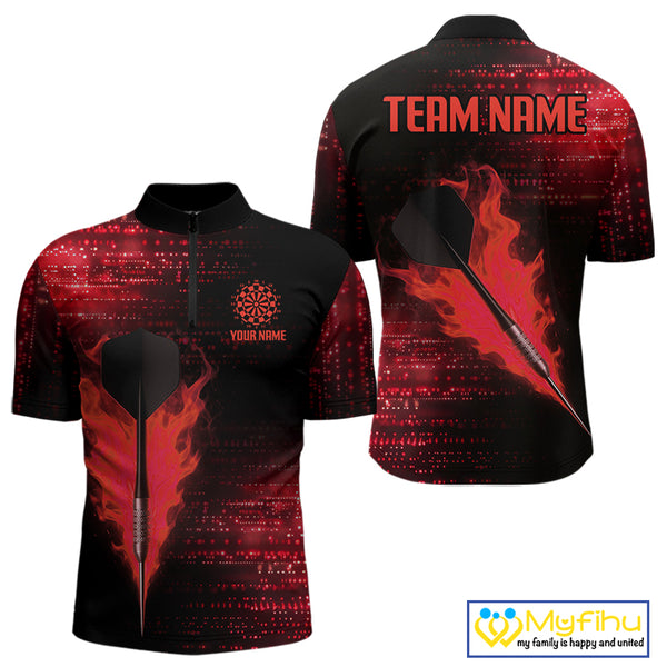 Custom Black And Red Dart Arrow Dart Team Quarter-Zip Shirts For Men, Dart League Shirt NYN0310