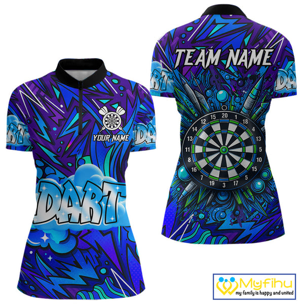 Custom Funny Graffity Dart Quarter-Zip Shirt For Women, Dart Team Jerseys NYN0570