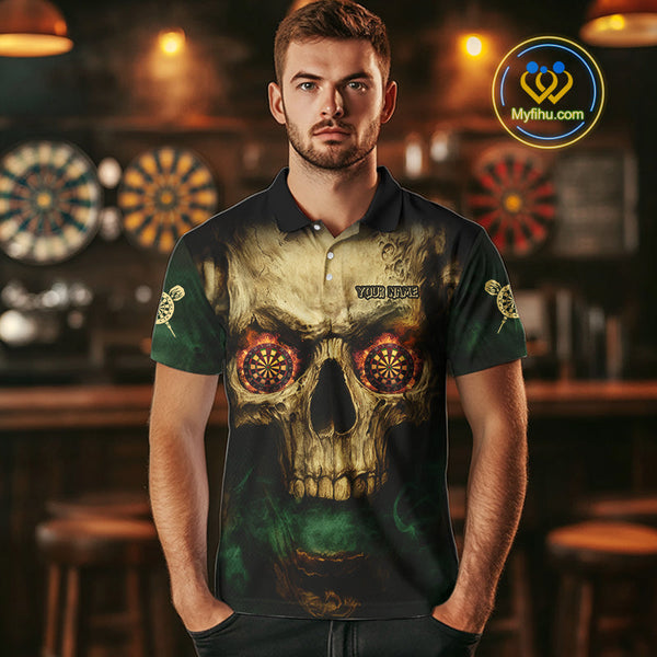 Custom Vintage Skull Dartboard Dart Polo Shirt For Men, Halloween Dart Jersey NYN0573