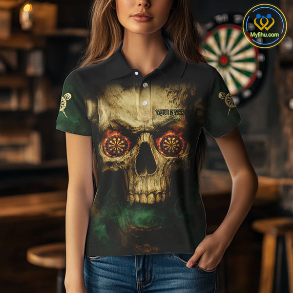 Custom Vintage Skull Dartboard Dart Polo Shirt For Women, Halloween Dart Jersey NYN0573