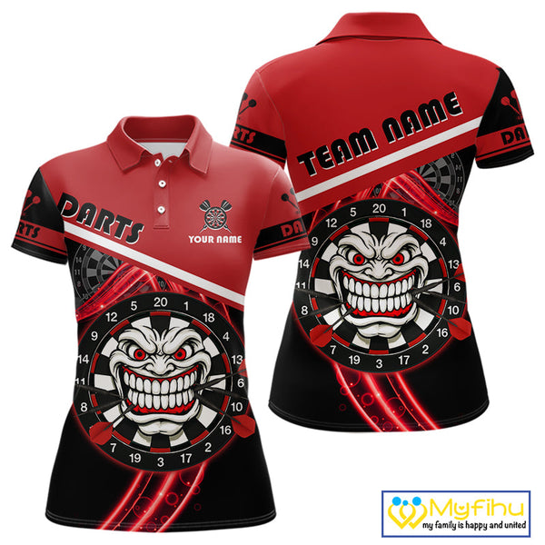 Custom Black And Red Tiki Mask Funny Dart Polo Shirt For Women, Dart Jerseys NYN0583