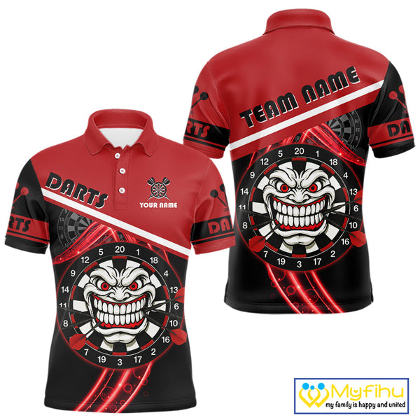Custom Black And Red Tiki Mask Funny Dart Polo Shirt For Men, Dart Jerseys NYN0583