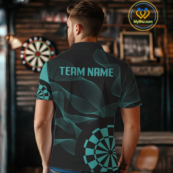 Custom Black And Green Waves Dart Team Polo Shirt For Men, Dart Jersey NYN0586