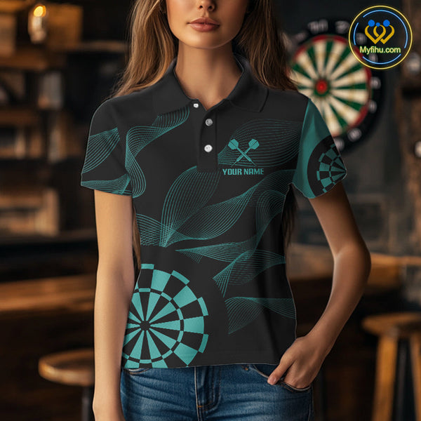 Custom Black And Green Waves Dart Team Polo Shirt For Women, Dart Jersey NYN0586