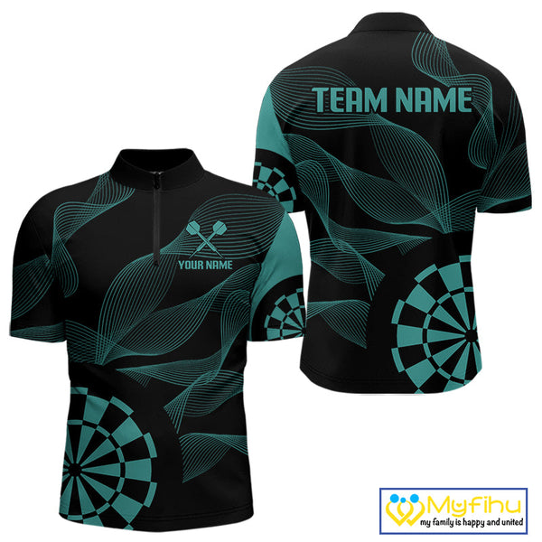 Custom Black And Green Waves Dart Team Quarter-Zip Shirt For Men, Dart Jersey NYN0586