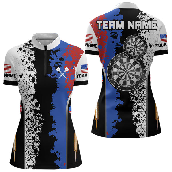 Custom Patriotic Dart Jerseys US Flag Dart Quarter-Zip Shirts For Women, Dart Team Uniform NYN0004